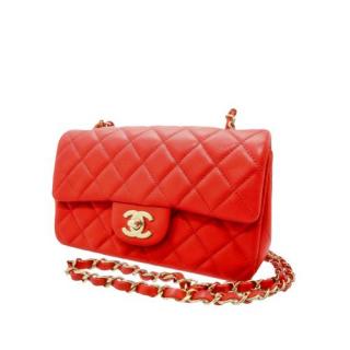Chanel Red Leather Quilted Mini Flap Bag