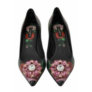 Dolce & Gabbana Rose Leather Taormina Heeled Pumps