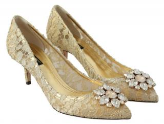 Dolce & Gabbana embellished gold lace pumps