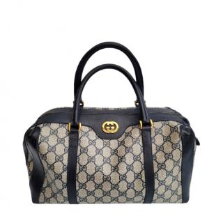 Gucci GG Monogram Canvas & Navy Leather Boston Bag