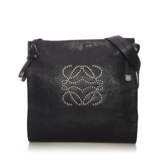 Loewe Vintage Black Leather Anagram Studded Tote Bag