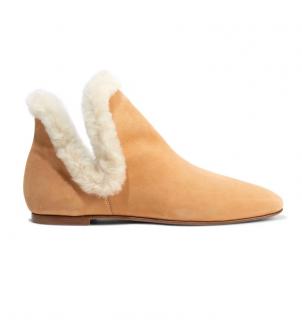 The Row Tan Shearling Eros Ankle Boots