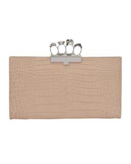 Alexander McQueen Pale-Pink Embossed Croc Leather 4 Ring Clutch Bag