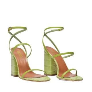 Paris Texas Green Embossed Croc Leather Maria Heeled Sandals