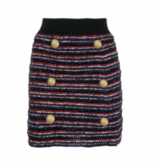 Balmain Striped Tweed Double Breasted Mini Skirt