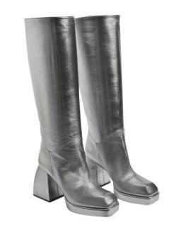 Nodelato Bulla Solal Silver Metallic Leather Heeled Long Boots