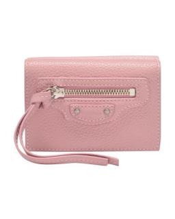 Balenciaga Pink Grained Leather Neo Classic Mini Wallet