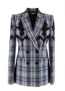 Alexander McQueen Blue Tartan Wool Thistle Embellished Blazer