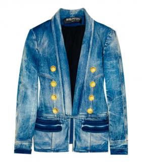Balmain Blue Distressed Denim Jacket