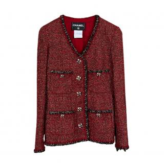 Chanel Red & Black Tweed Gripoix Button Jacket