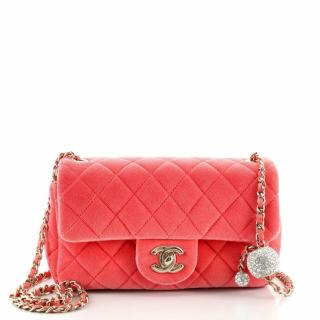 Chanel 2020 Pink Velvet Pearl Crush Mini Flap Bag