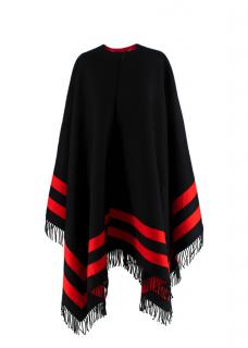 Alexander McQueen Black & Red Wool-Cashmere Fringed Poncho Cape