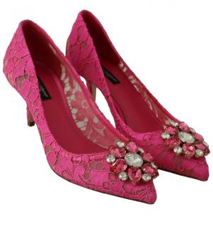Dolce & Gabbana Pink Taormina Lace Heeled Pumps