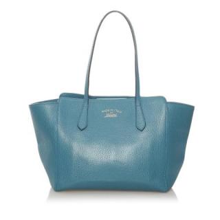 Gucci Blue Leather Swing Tote Bag