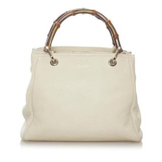 Gucci Ivory Leather Bamboo Handle Bag