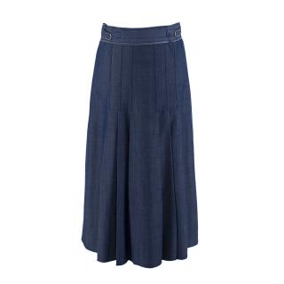 Gabriela Hearst Denim-Blue Wool Pleated Maxi Skirt