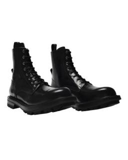 Alexander McQueen Black Spazzolato Leather Lace-Up Boots