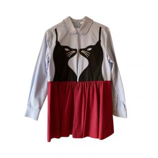 MaxMara Bicolour Cotton Chatmise Applique Babydoll Dress