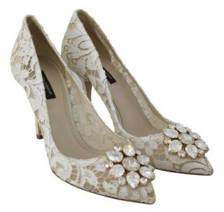 Dolce & Gabbana Ivory Taormina Lace Heeled Pumps