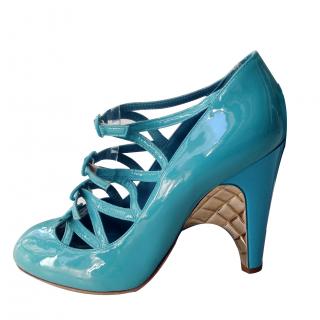 Chanel Blue Patent Leather Heels | HEWI