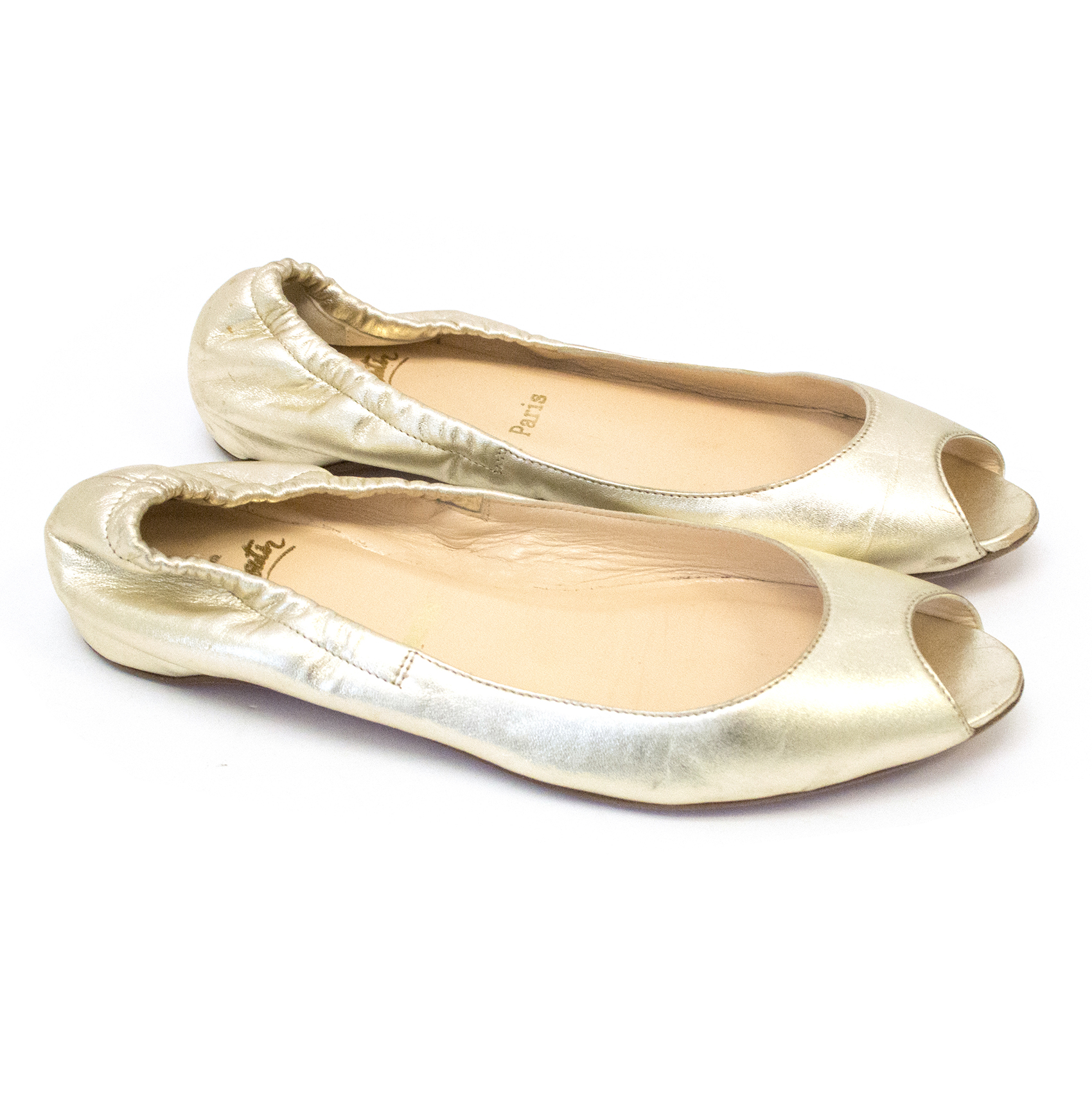 peep toe gold flats