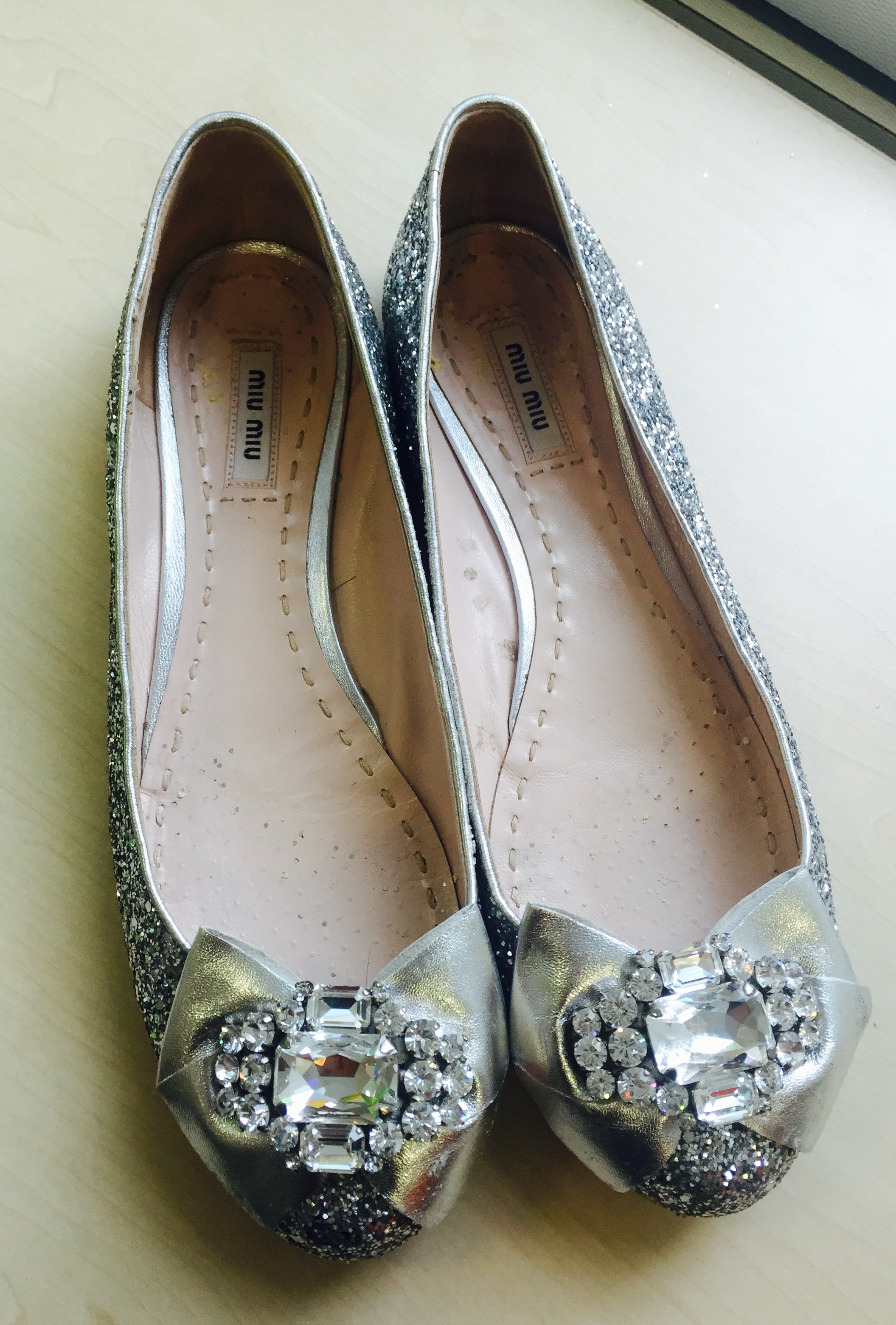 Miu Miu Swarovski Crystalembellished Glitterfinished Flats | HEWI