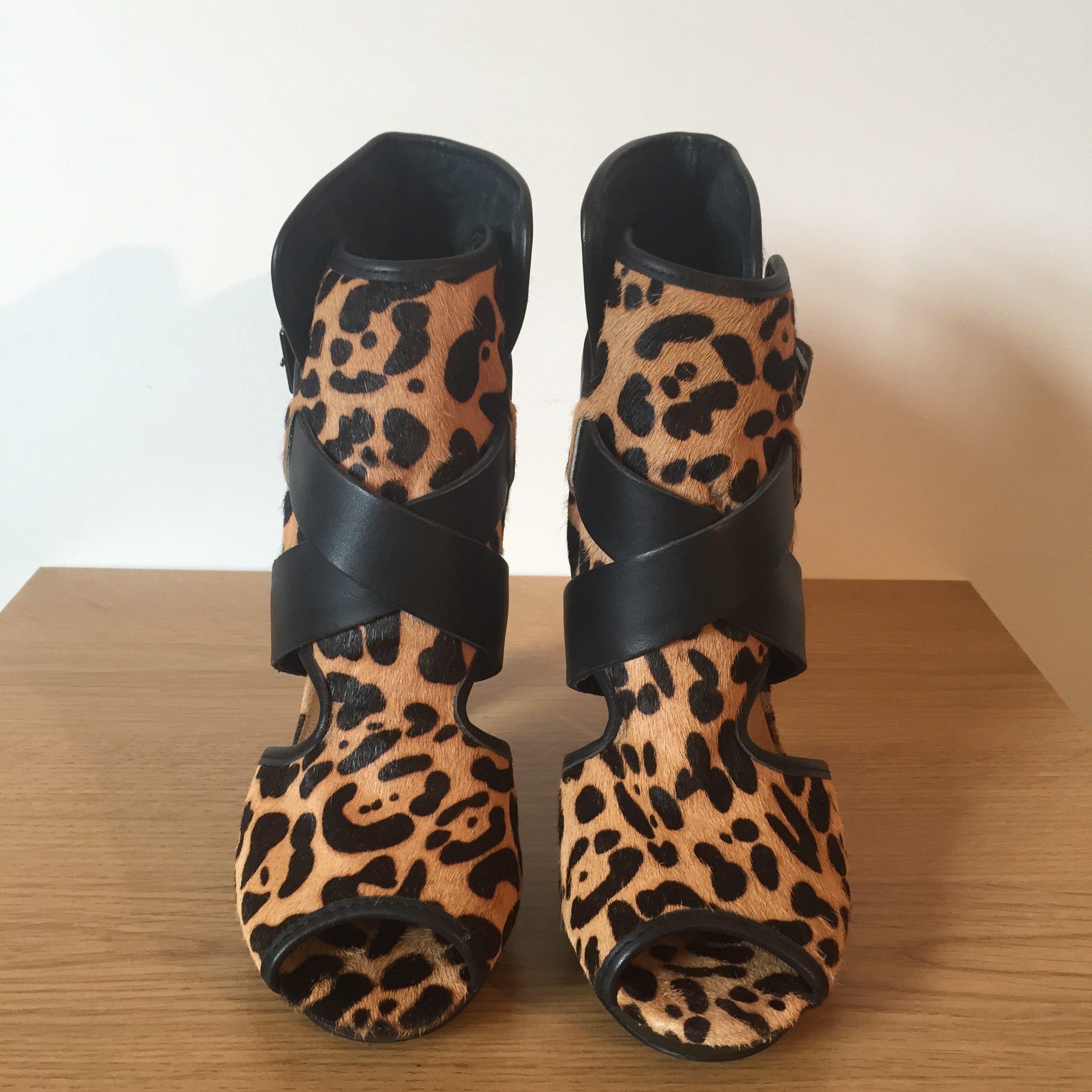 leopard print peep toe boots