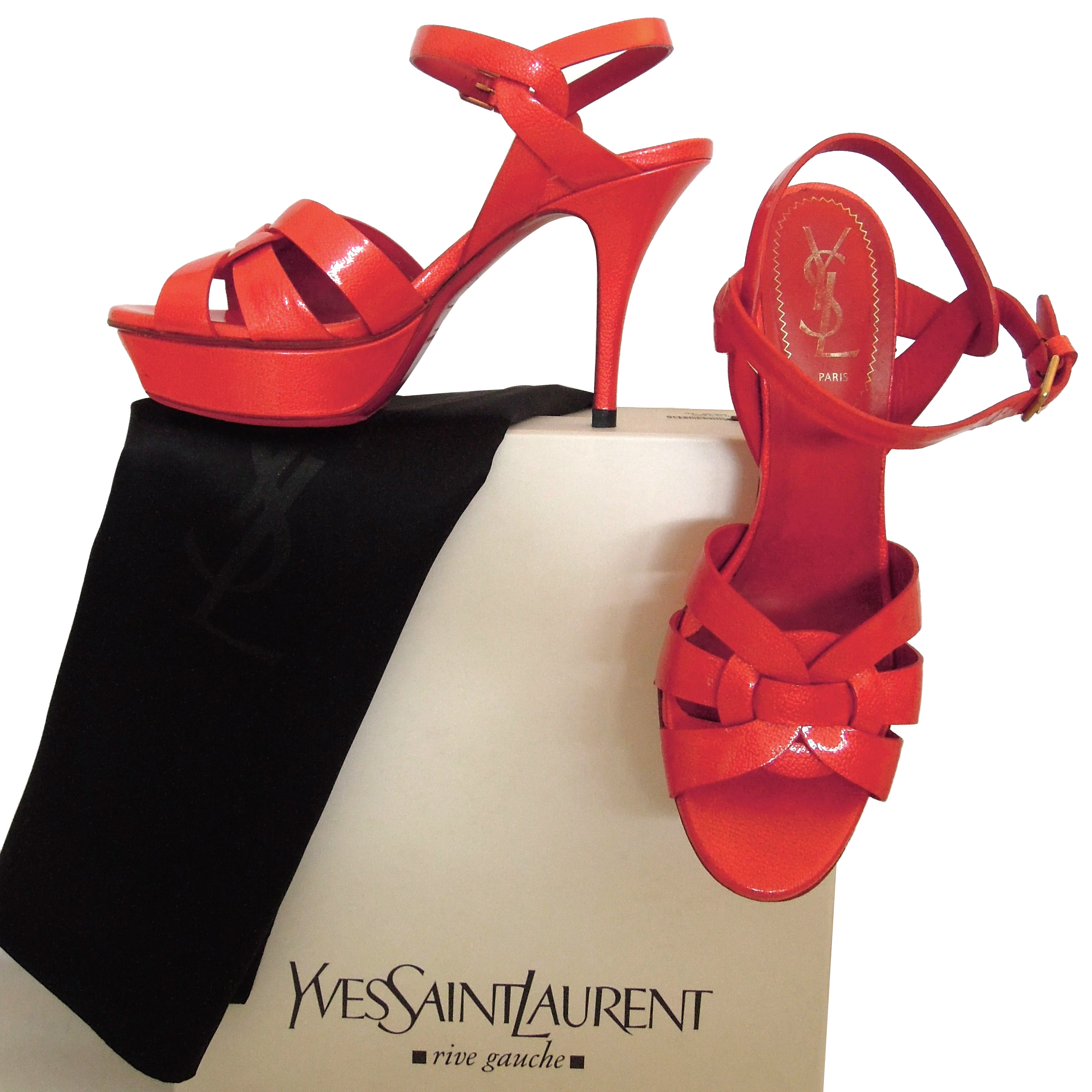 Ysl Tribute Orange Patent Sandals | HEWI