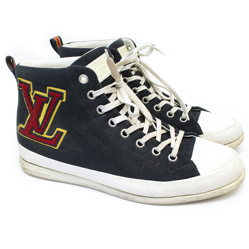 Louis Vuitton Blue Jersey Hightop Sneakers With Red Lv | HEWI