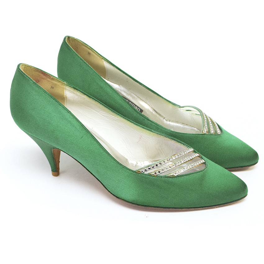 green kitten heel shoes