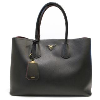 Prada double leather Saffiano  black bag 