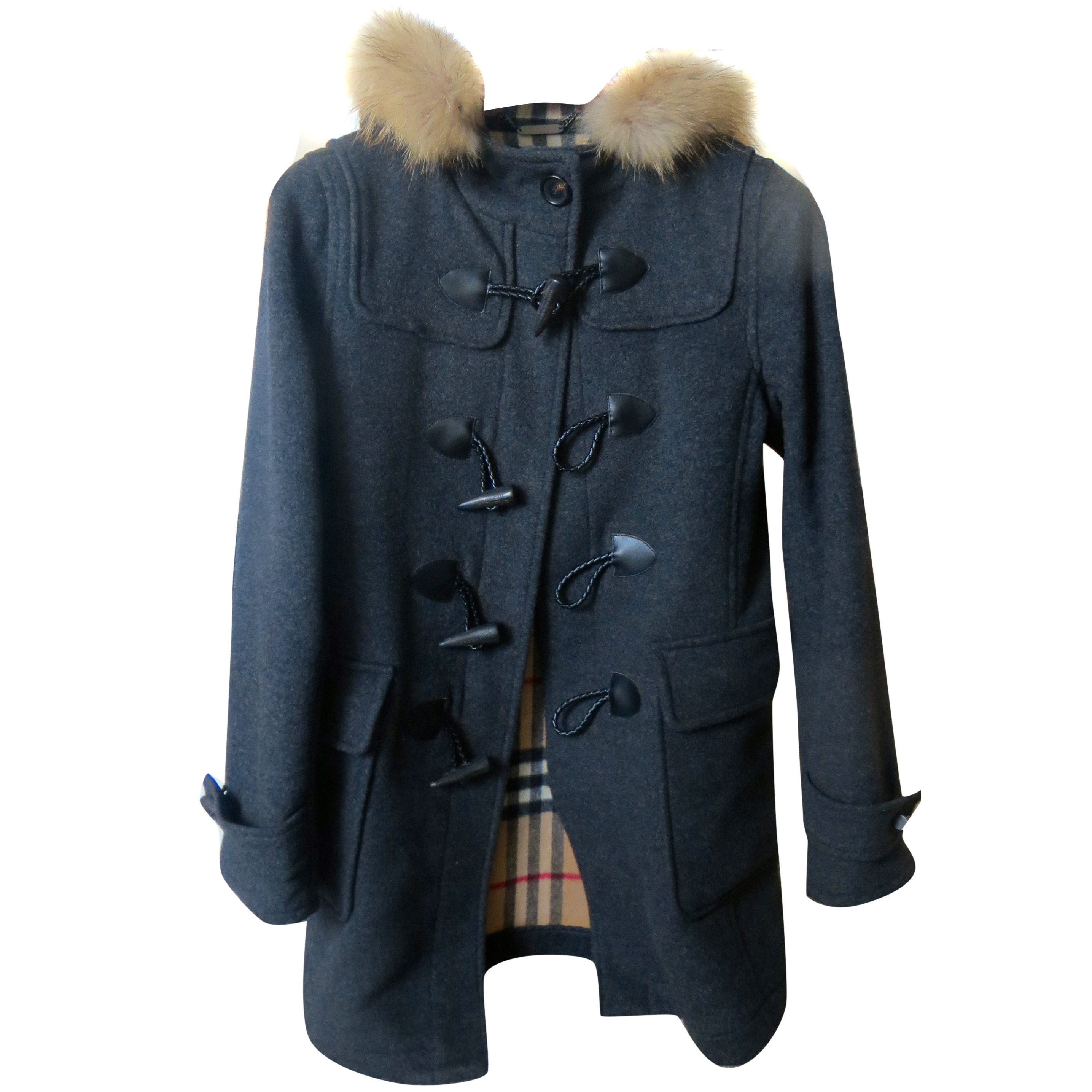 burberry detachable fur trim wool duffle coat