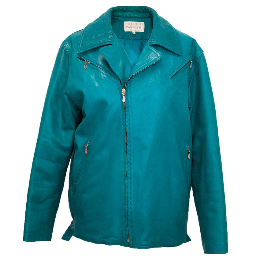 Maxfield Parrish Turquoise Leather Jacket HEWI