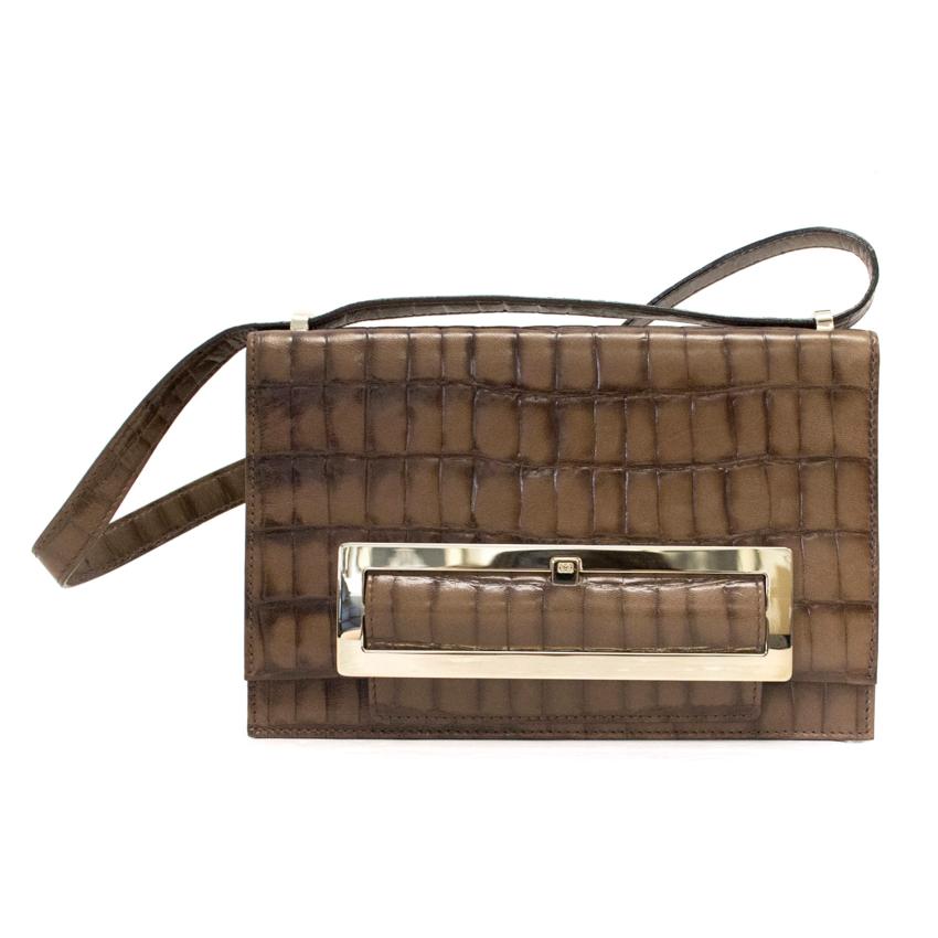 Download Escada Brown Mock Croc Shoulder Bag With Gold Buckle | HEWI