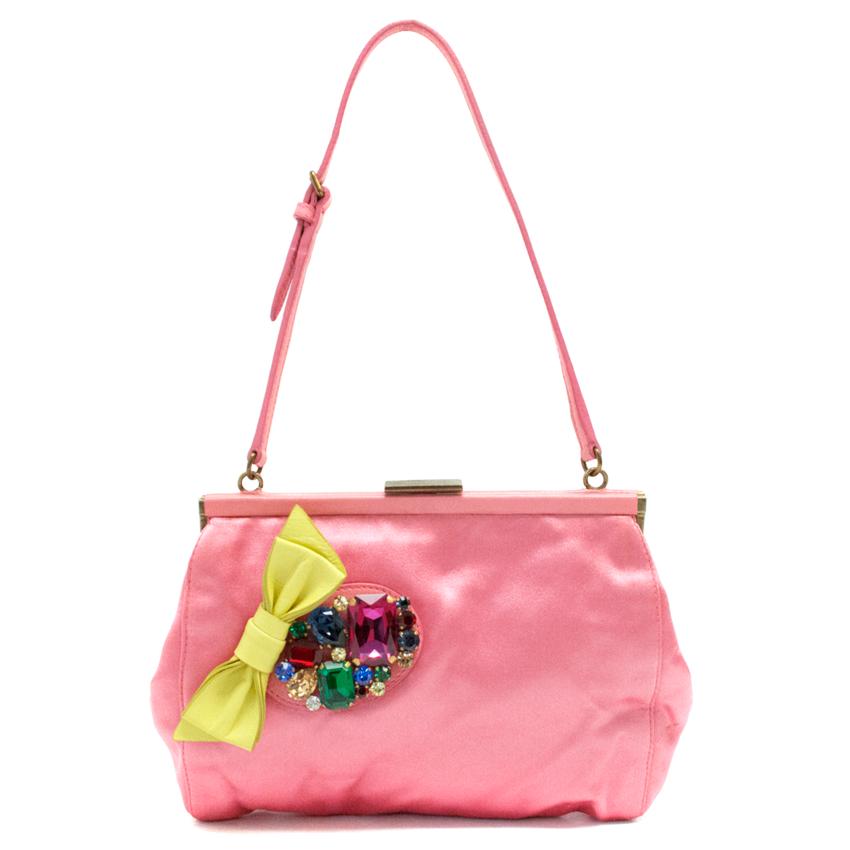 Miu Miu Pink Handbagclutch With Bow And Crystal Embellishment | HEWI