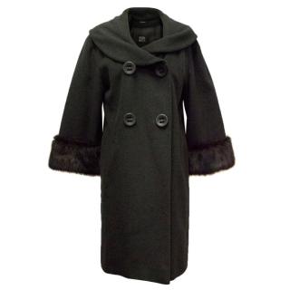 Cinzia Rocca Dark Grey Wool Coat With Fur Cuff 