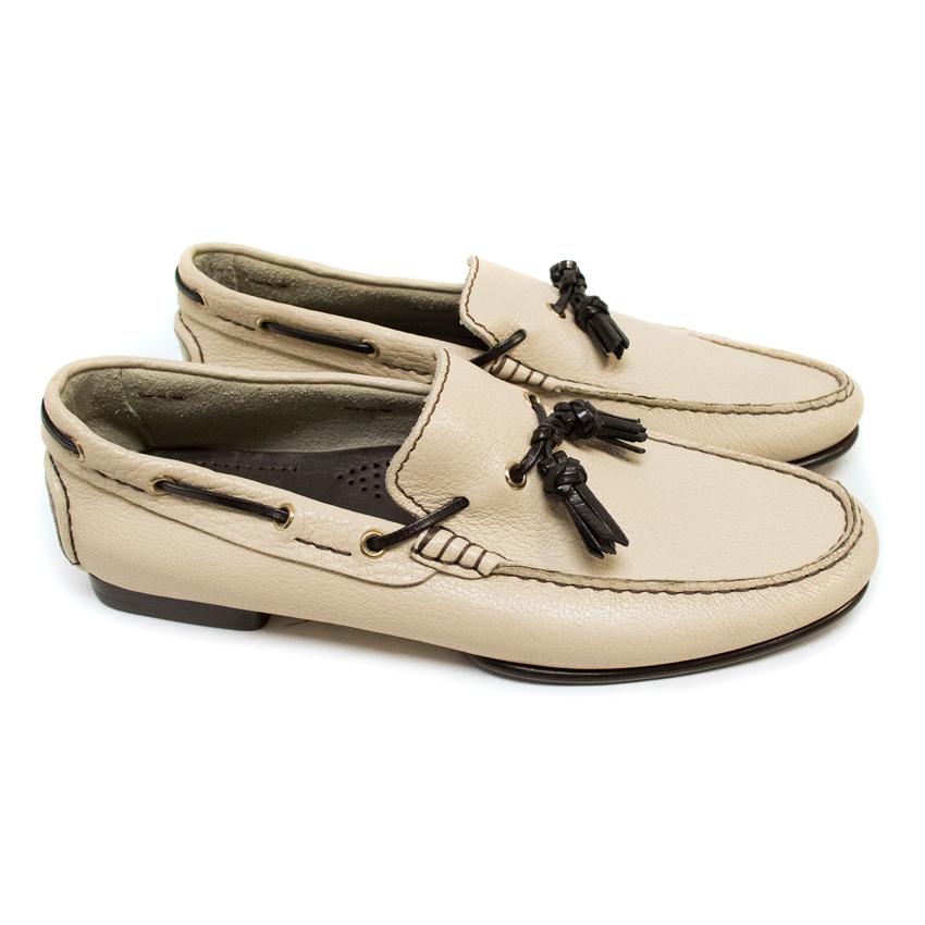 Tom Ford Nude Leather Boat Shoes With 