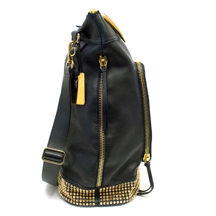 Giuseppe Zanotti Black Leather Gold Studded Crossbody Bag | HEWI London