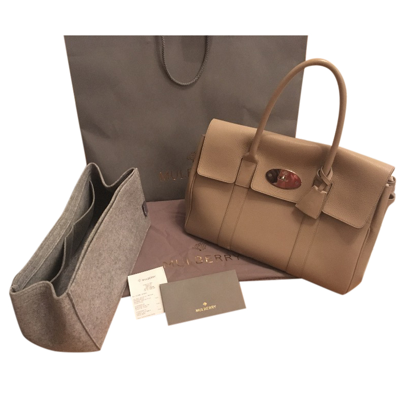 mulberry beige bayswater pebbled leather bag